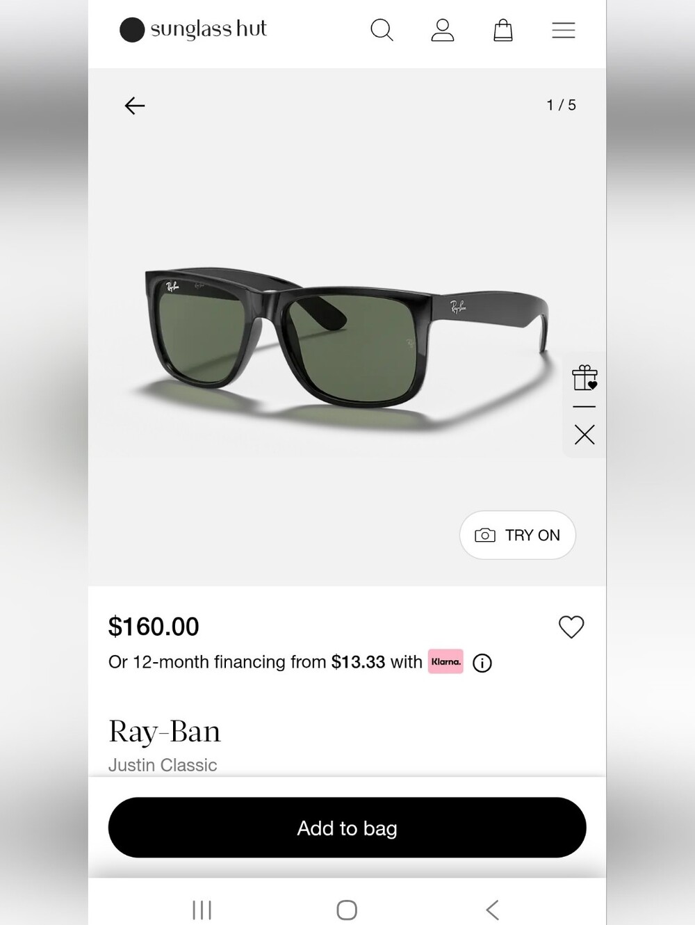 Ray-Ban Black Frame Justin Sunglasses
